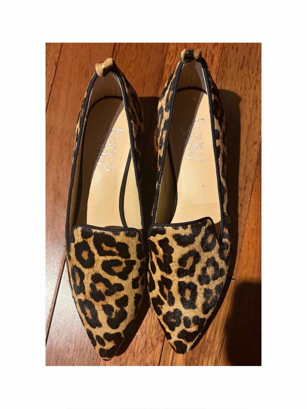 Franco Sarto Leopard Print Pointed Toe Flats - Tan/Black